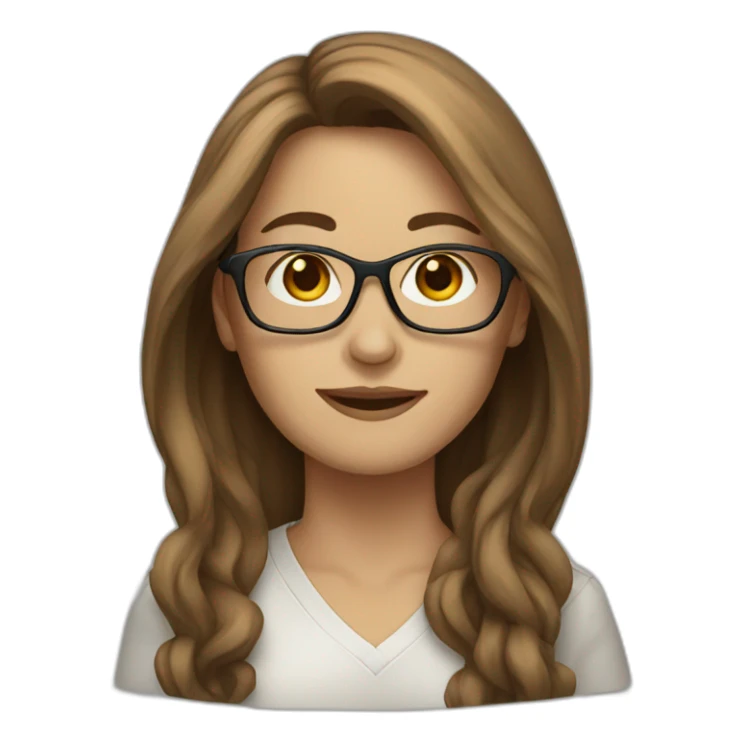 white woman with brown shoulder long hair and glasses sticker