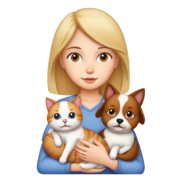 Girl holding a cat and a dog sticker