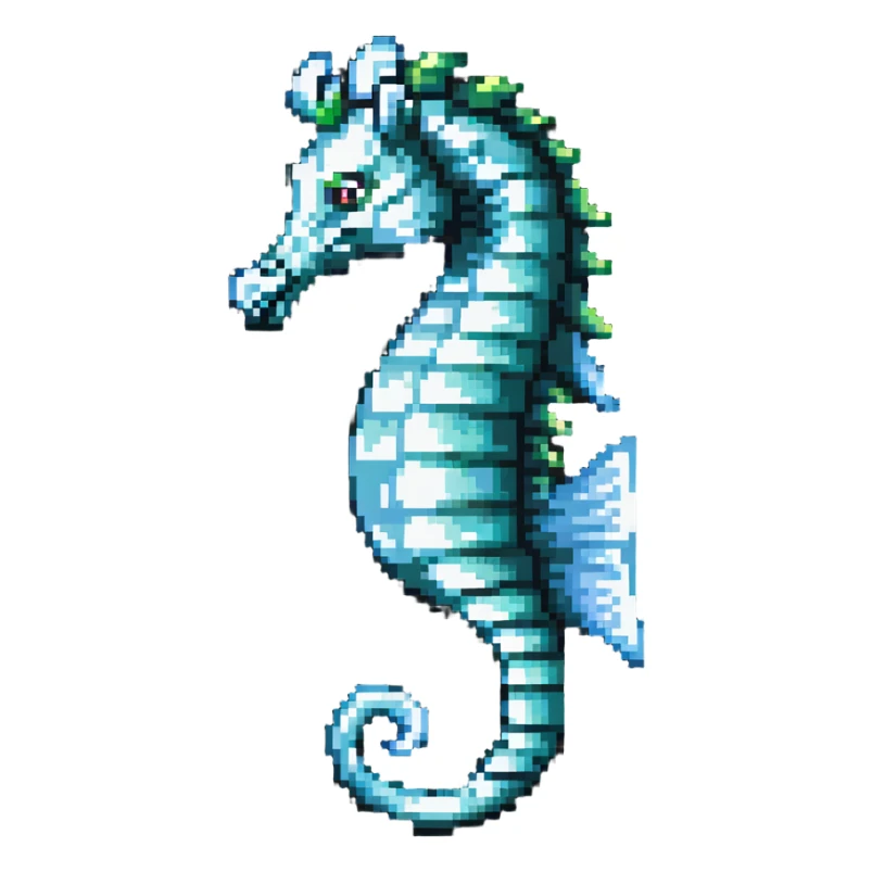 A colorful seahorse with detailed pixelated texture, aquatic creature sticker
