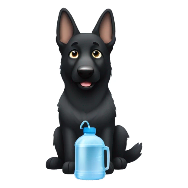 All black German shepherd drinking bottle of water sticker