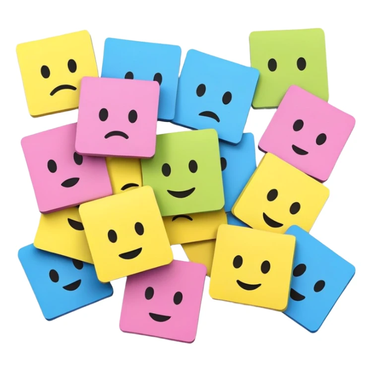 Sticky notes of various colors with various emoticons, sad, glad, mad sticker