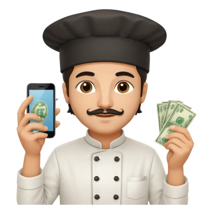 chef holding money and phone sticker