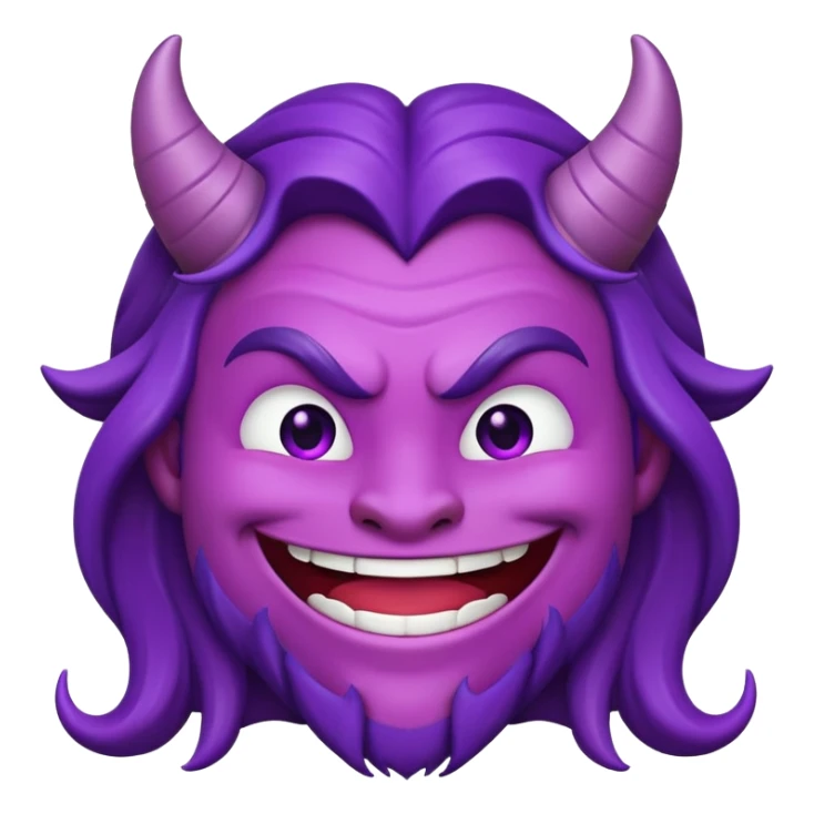 smiling purple devil emoji with long mans haircut sticker