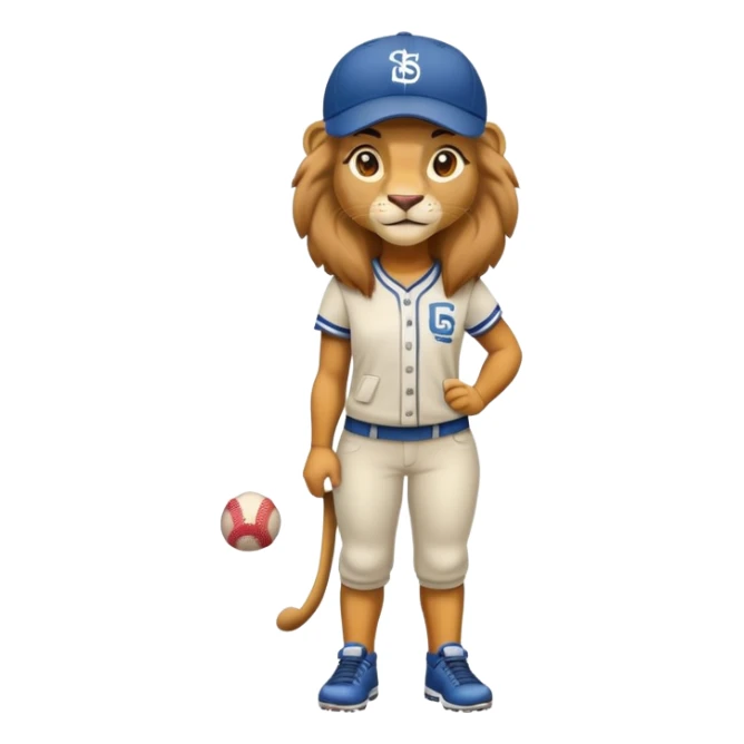 full-body confident female lion wearing a baseball cap sticker
