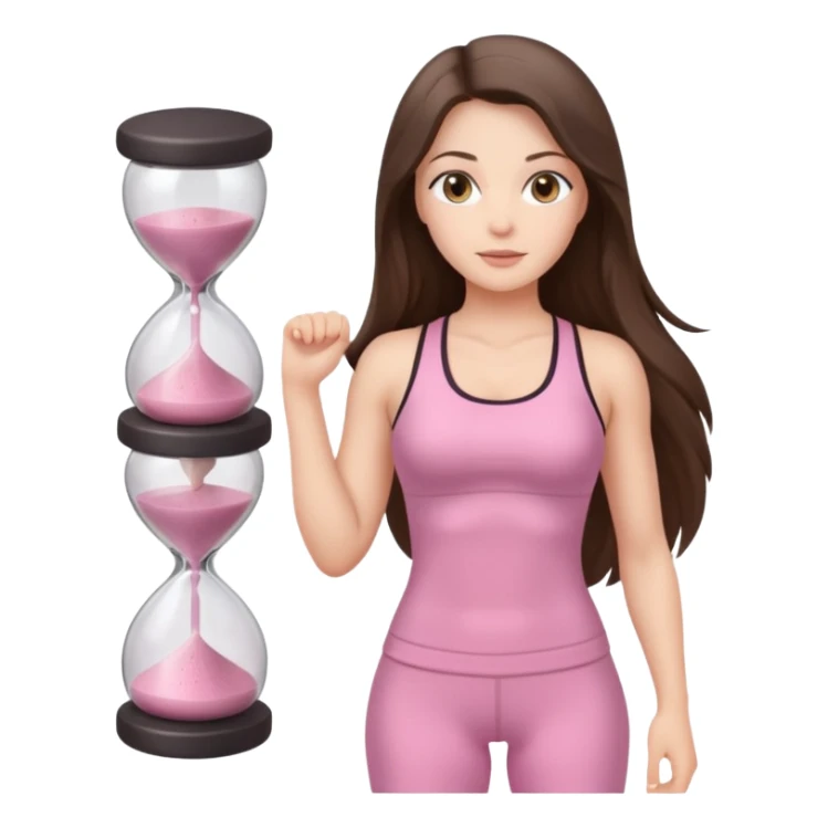 white brunette girl long hair with hazel eyes in light pink workout with hourglass figure sticker