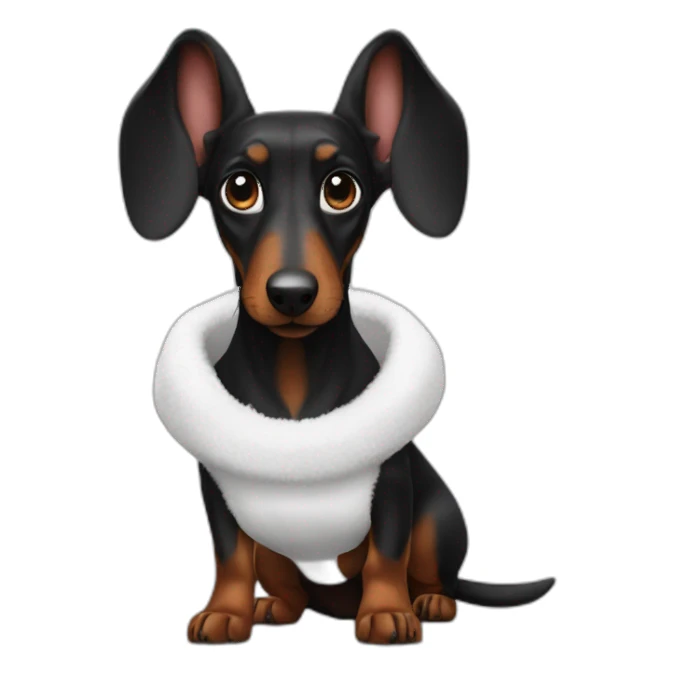 a black dachshund dog in a white bunny costume with ears sticker