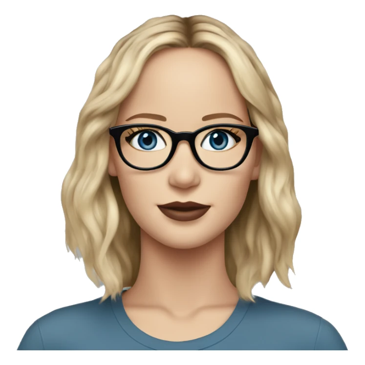 Realistic Jennifer Lawrence wearing black glasses and blue eyes  sticker