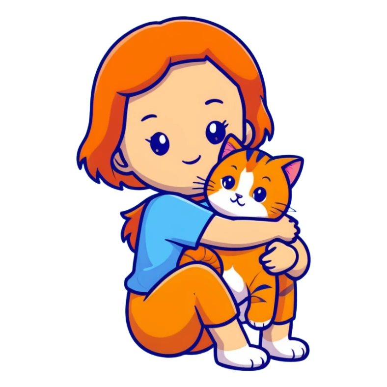 a girl holding a orange cat sticker