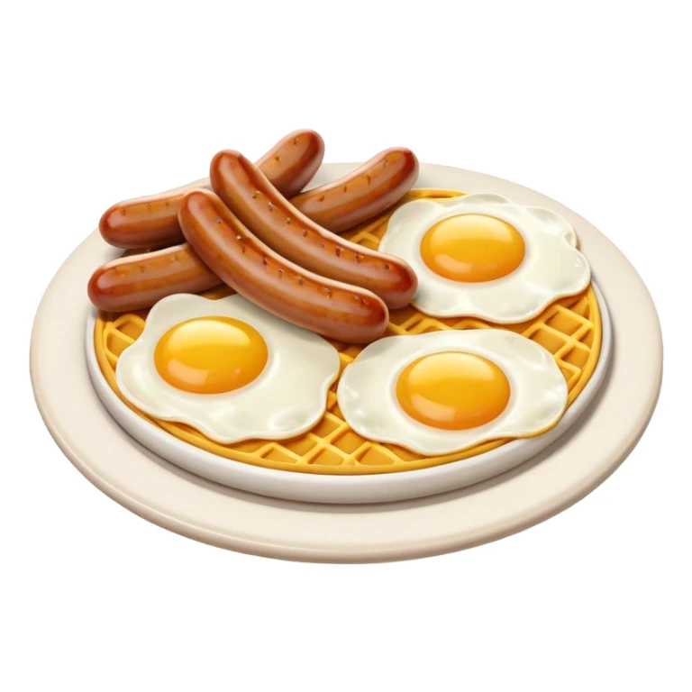 sausage and eggs object icon, fried eggs with sunny yolks, grilled sausages, warm breakfast vibe, delicious food presentation, 3D cartoon style, mobile game icon style, centered, clean background, no text, no watermark
 sticker