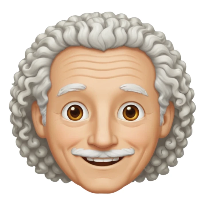Old white man with curly white hair, hazel eyes, no mustache sticker