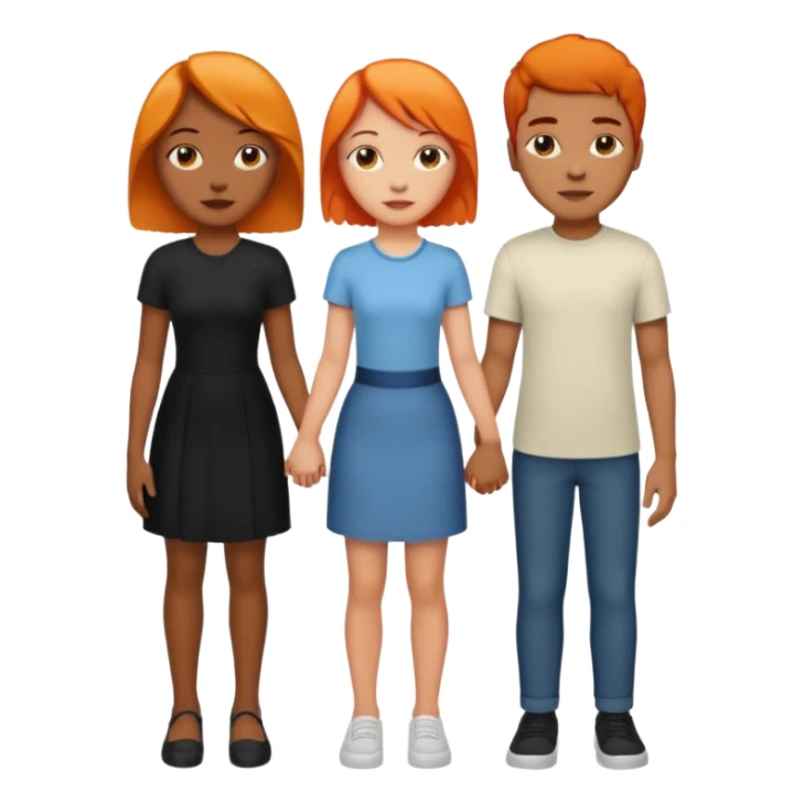 Three people holding hands first people is a female light skin have medium length half black half orange hair the second person is tall African American male short hair and the third people the third person is a female medium length black hair light skin sticker
