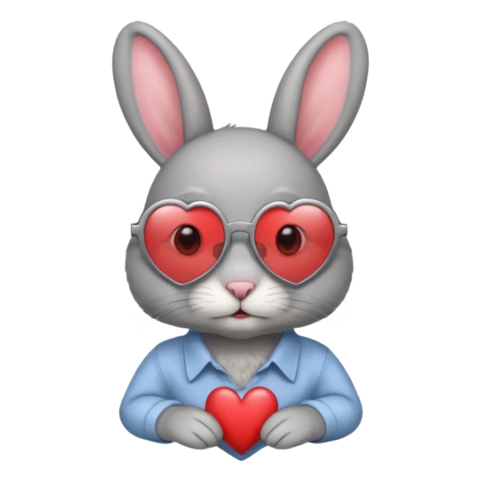 Gray bunny wearing heart-shaped glasses, half body with shirt sticker