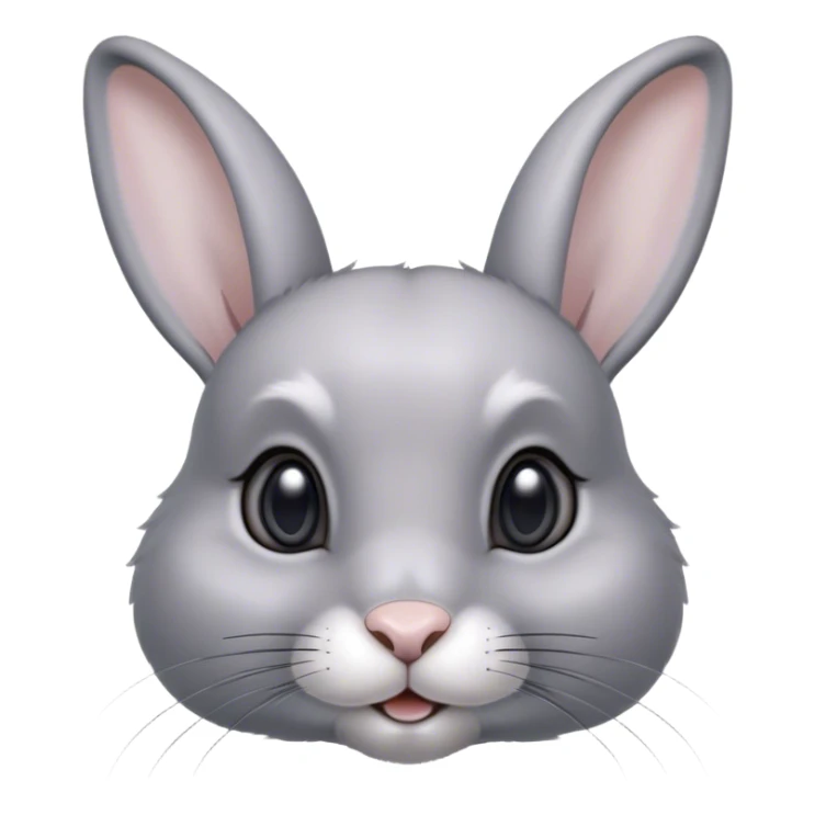 Cinematic Cute Grey Rabbit Portrait Emoji, Head tilted playfully and inquisitively, featuring a silky, smooth grey fur with soft, velvety textures, round, sparkling grey eyes filled with curiosity, Simplified yet irresistibly adorable features, highly detailed, glowing with a warm, friendly glow, high shine, affectionate and gentle, stylized with a touch of whimsy, bright and endearing, soft glowing outline, capturing the essence of a mischievous yet loving bunny, so playful it feels like it could hop out of the screen and into your arms! sticker
