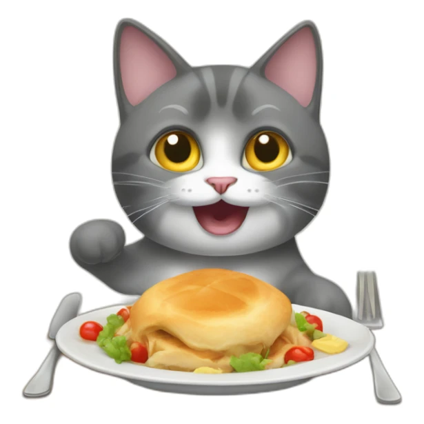 Un chat qui fais un salto arrière avec un repas sticker