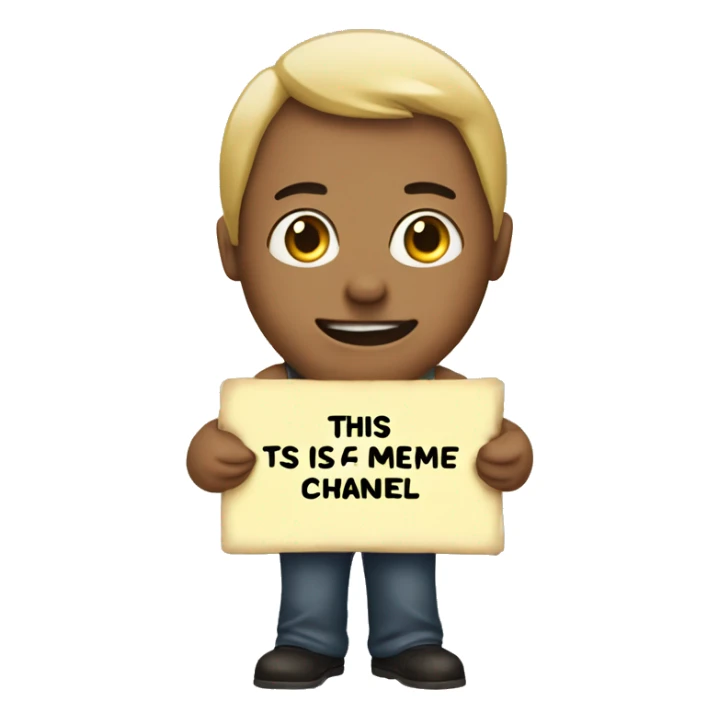 person holding a sign saying "this is 4 the meme channel" sticker