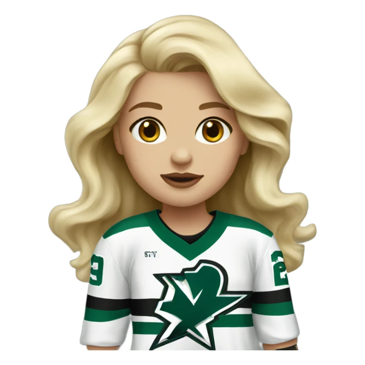 Blonde girl wearing Dallas Stars jersey sticker