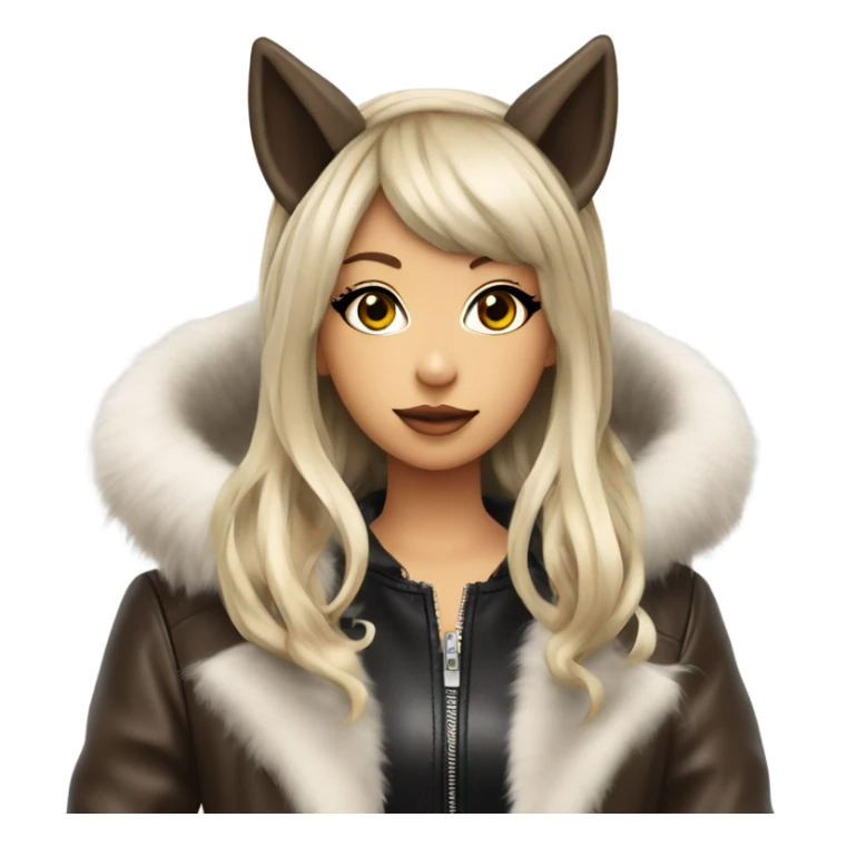 werewolf hime gyaru girl, wolf ears, leather coat sticker