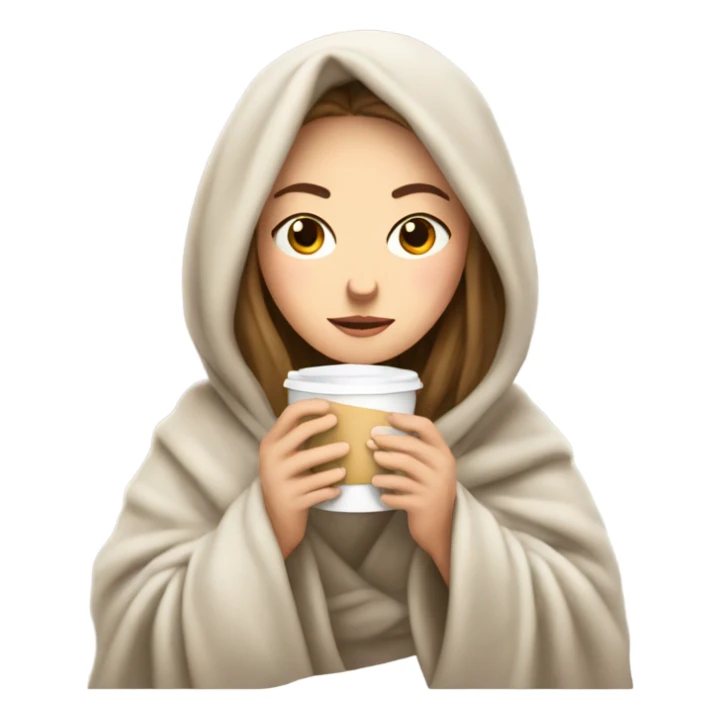 White girl inside a blanket sipping coffee eyes closed sticker