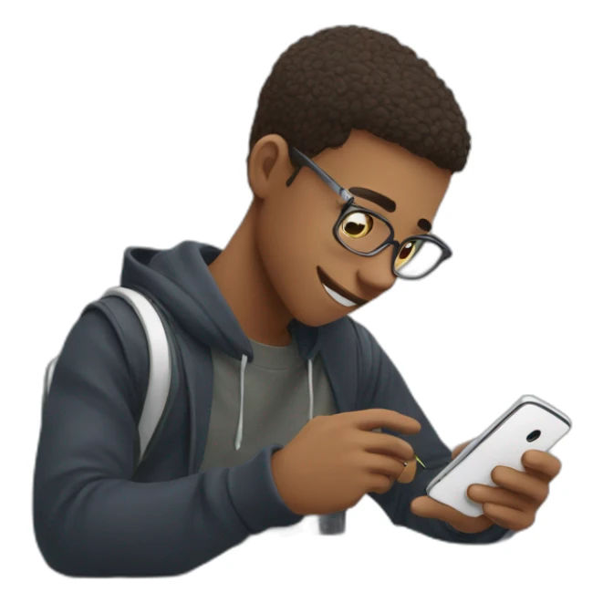 a student has a mobile phone in his hand while doing an exam sticker