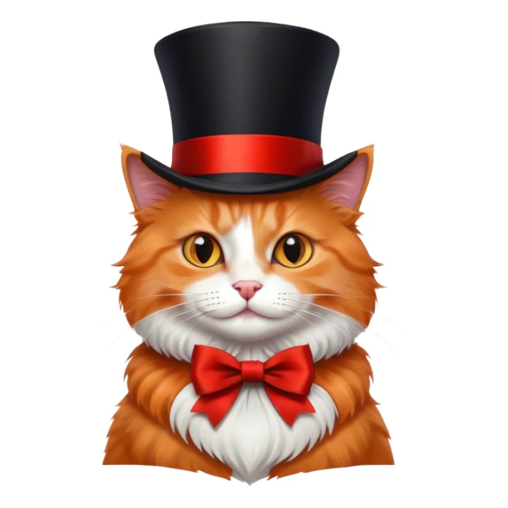 fluffy elegant orange cat with top hat black with red ribbon  sticker