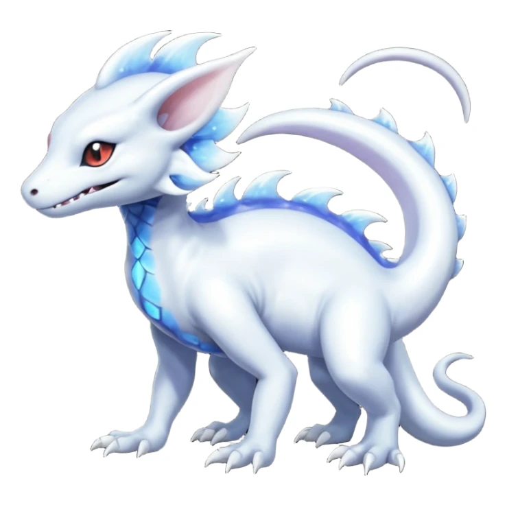 White albino shiny glossy smooth soft silky iridescent Salandit-Absol-Shinx-fusion-hybrid, full body sticker