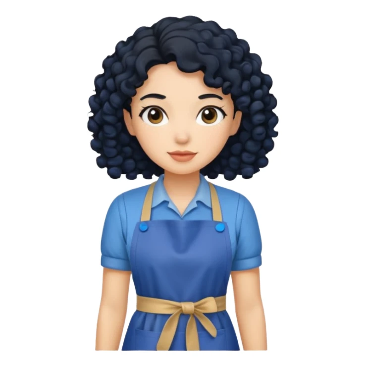 woman with curly black hair in blue apron sticker