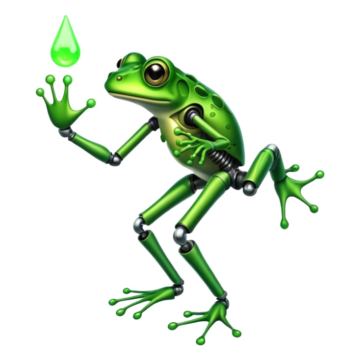 mutant frog with mechanical leg and toxic green glow sticker