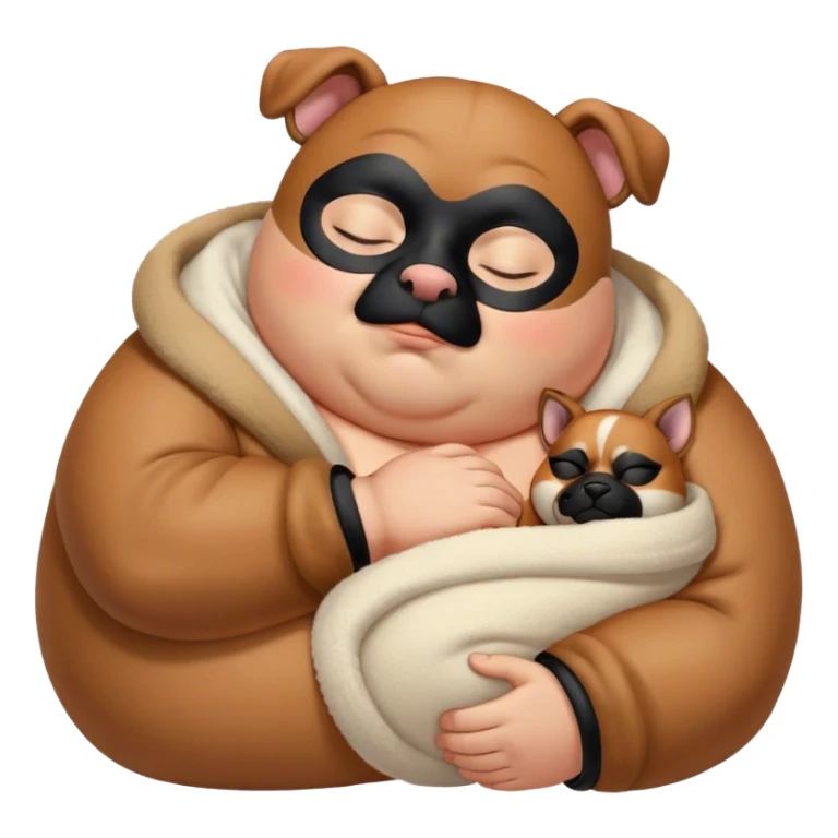 Cinematic Chubby Sleeping Boxer Portrait Emoji, Chubby and serene, with a stocky, adorable build and a smooth fawn coat accented by a distinctive black mask, eyes gently closed in peaceful slumber, Simplified yet irresistibly endearing features, highly detailed, glowing with a gentle, dreamy glow, high shine, relaxed and content, stylized with a touch of whimsy, bright and heartwarming, soft glowing outline, capturing the essence of a blissfully sleepy guardian, so comically serene it feels like it could roll out of the screen and snore with adorable charm! sticker