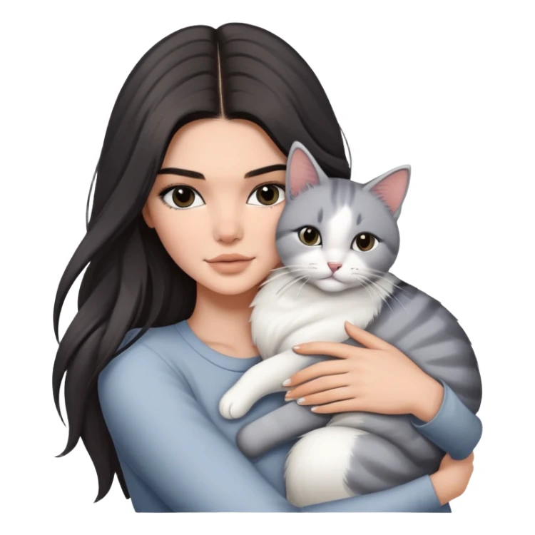Kendall Jenner long hair hug one grey white cat sticker