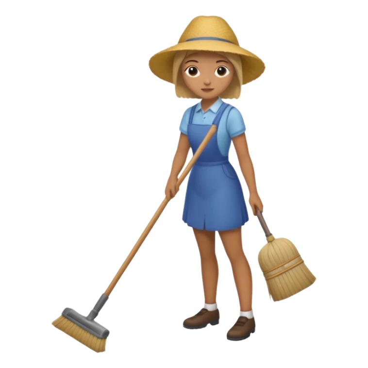 Person sweeping the floor with a broom sticker