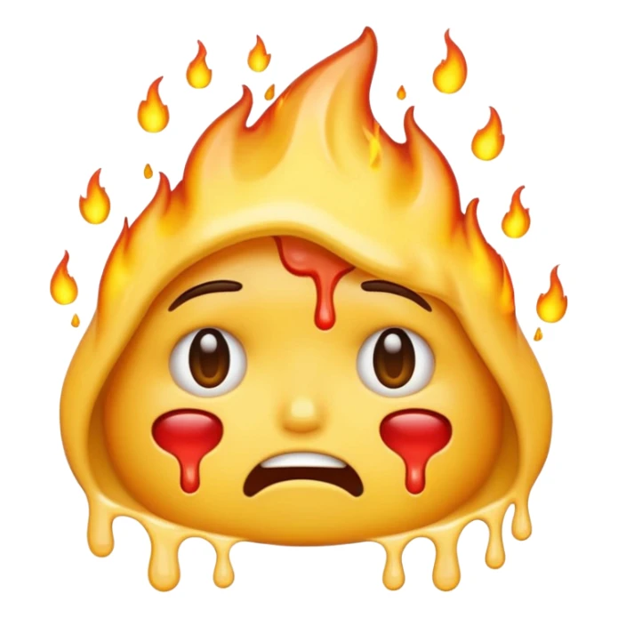 Generate an emoji that is simultaneously nervous, crying, and melting while on fire.  sticker