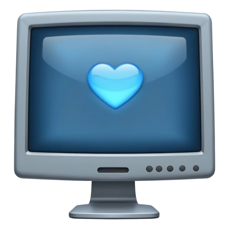 old grey computer monitor with a blue glowy screen, side angle sticker