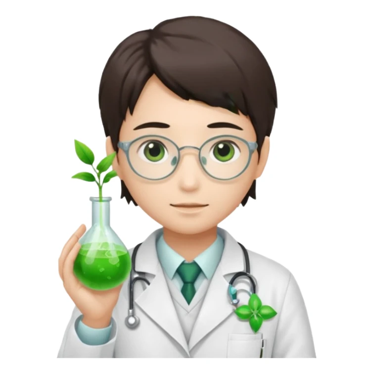scientist japanese with green epruvete sticker