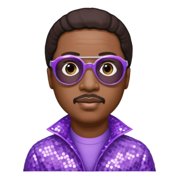 Stevie Wonder with dark brown hair, lilac sequin outfit  sticker