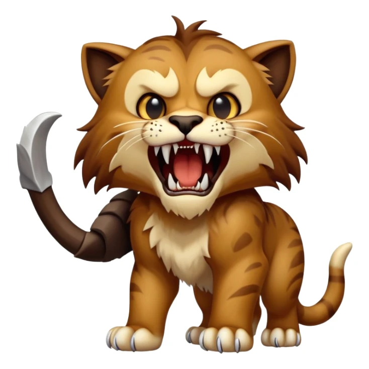 saber-toothed cat with a tiny body and gigantic canine teeth that are ten times larger than its minuscule body, extreme contrast between small body and huge fangs sticker