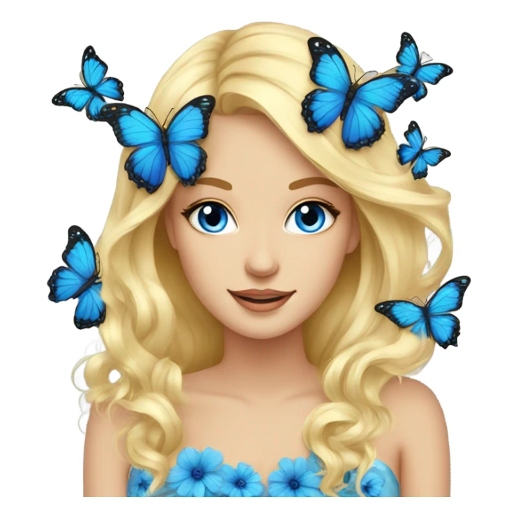 Gorgeous blond lady blue eyes with flowers and butterflies sticker