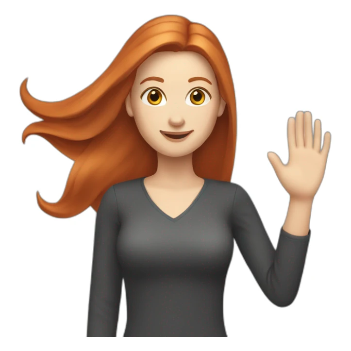 redhead white woman with medium long straight hair, waving sticker