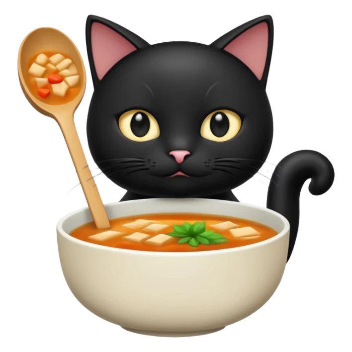 Black cat holding miso soup sticker