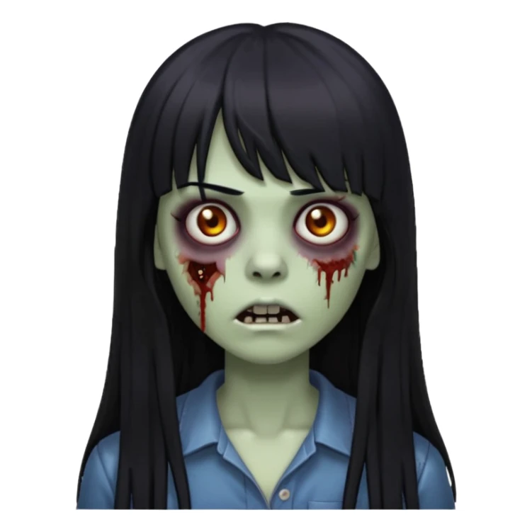 Uma zumbi com cabelos pretos lisos e longos com uma franja sticker