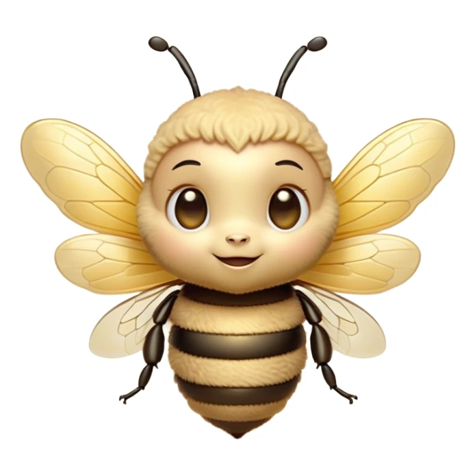 Cinematic Cute Bee Portrait Emoji, Head tilted playfully and inquisitively, featuring a delightfully small, fuzzy body with bright, sparkling eyes and adorable, delicate wings, Simplified yet irresistibly adorable features, highly detailed, glowing with a warm, inviting glow, high shine, affectionate and lively, stylized with a touch of whimsical honeyed charm, soft glowing outline, capturing the essence of a mischievous yet endearing bee that seems as if it could buzz out of the screen into your arms! sticker