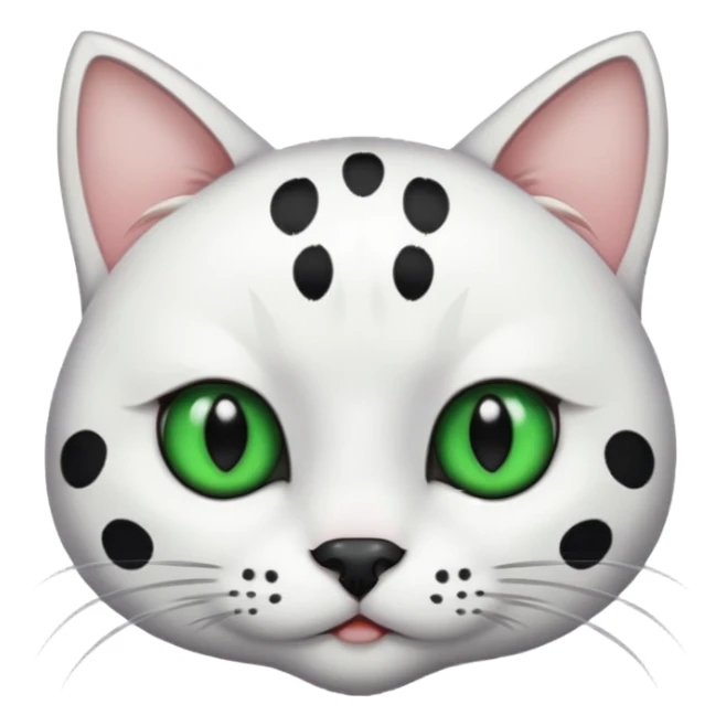 um gato branco com manchas pretas  olho preto e verde só manchas pretas sticker