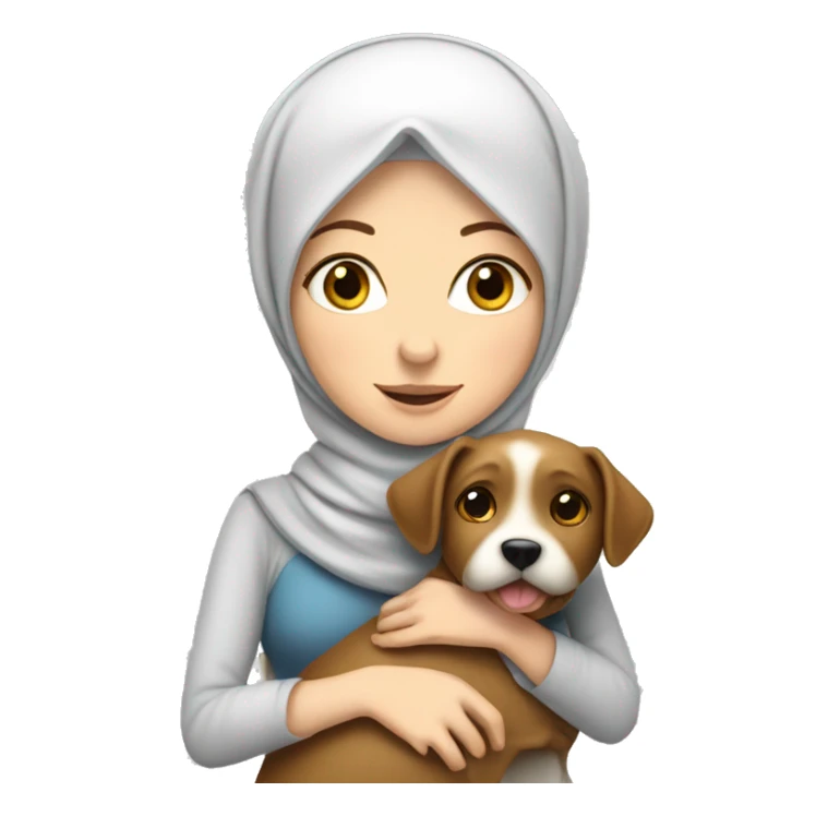 pretty white skin woman with hijab hugging a dog sticker