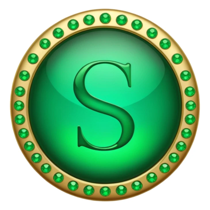 Create a custom emoji badge featuring a stylized, glossy letter “S”. Theme it according to the Emerald rank from League of Legends. Use deep green gemstones, bright emerald glows, and polished metallic framing. Luxurious and clean.
] sticker