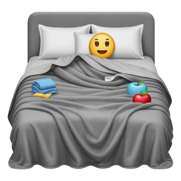 weighted blanket draped over a bed, soft and comforting, apple style emoji sticker