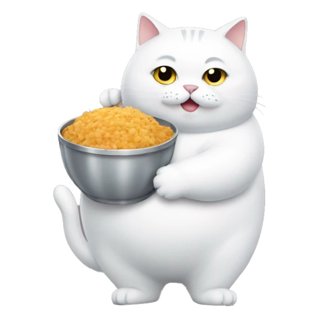 White Fat Cat carrying a food bowl sticker