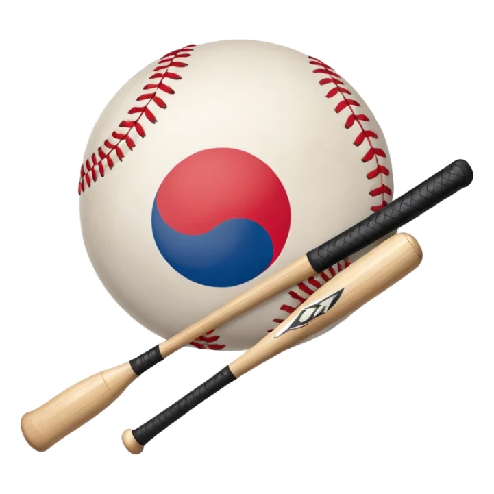 South Korean flag with two baseball bats and a baseball sticker