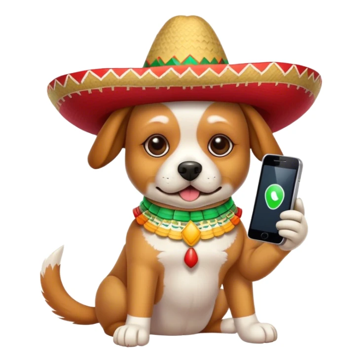 Dog with a mexican hat and a phone sticker