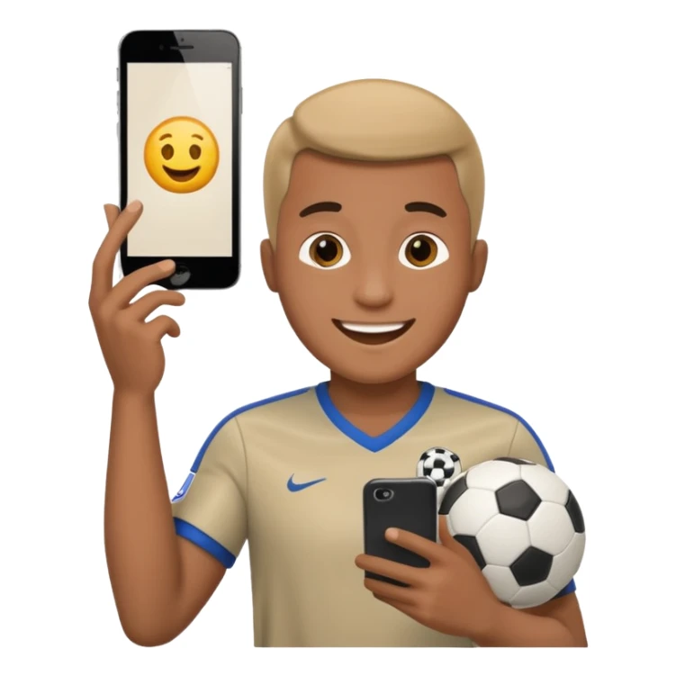happy soccer fan looking at his phone sticker