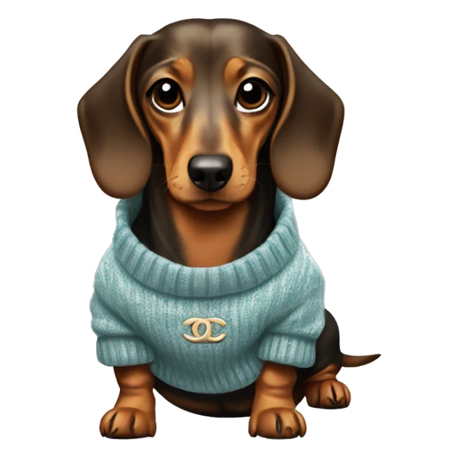 Dachshund wearing Sweater with chanel Logo  sticker