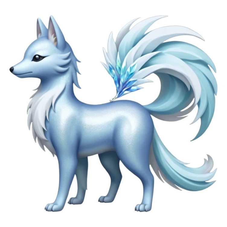 Shiny Silver-White Frosted Ice-Crystal Encrusted Regal Arctic Alolan-Ninetales-Latias-hybrid-creature (full body) sticker